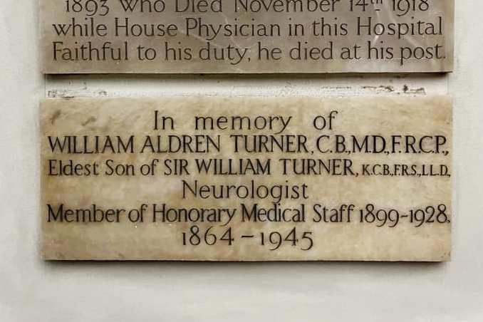 William Aldren Turner's memorial tablet, St Luke's Chapel, King's College Hospital, London (by Adrian Thomas).jpg
